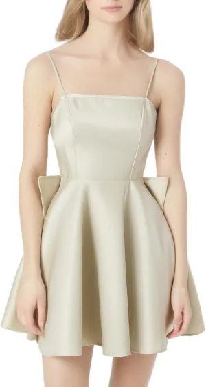 WDIRARA Women's Satin Bow Homecoming Dresses Spaghetti Strap Wedding Guest Gown Summer Mini Dress
