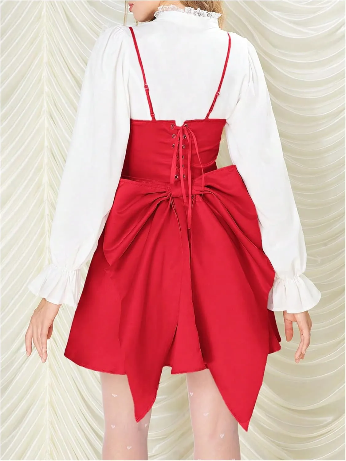 WDIRARA Women's Satin Bow Homecoming Dresses Spaghetti Strap Wedding Guest Gown Summer Mini Dress