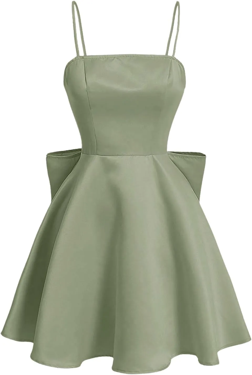 WDIRARA Women's Satin Bow Homecoming Dresses Spaghetti Strap Wedding Guest Gown Summer Mini Dress
