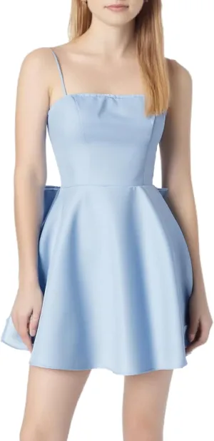 WDIRARA Women's Satin Bow Homecoming Dresses Spaghetti Strap Wedding Guest Gown Summer Mini Dress