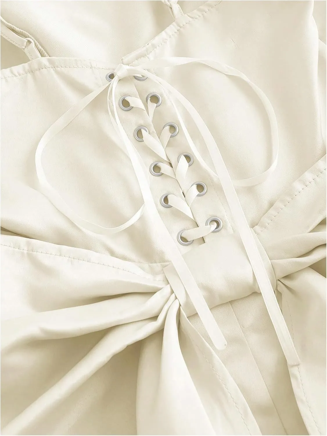WDIRARA Women's Satin Bow Homecoming Dresses Spaghetti Strap Wedding Guest Gown Summer Mini Dress