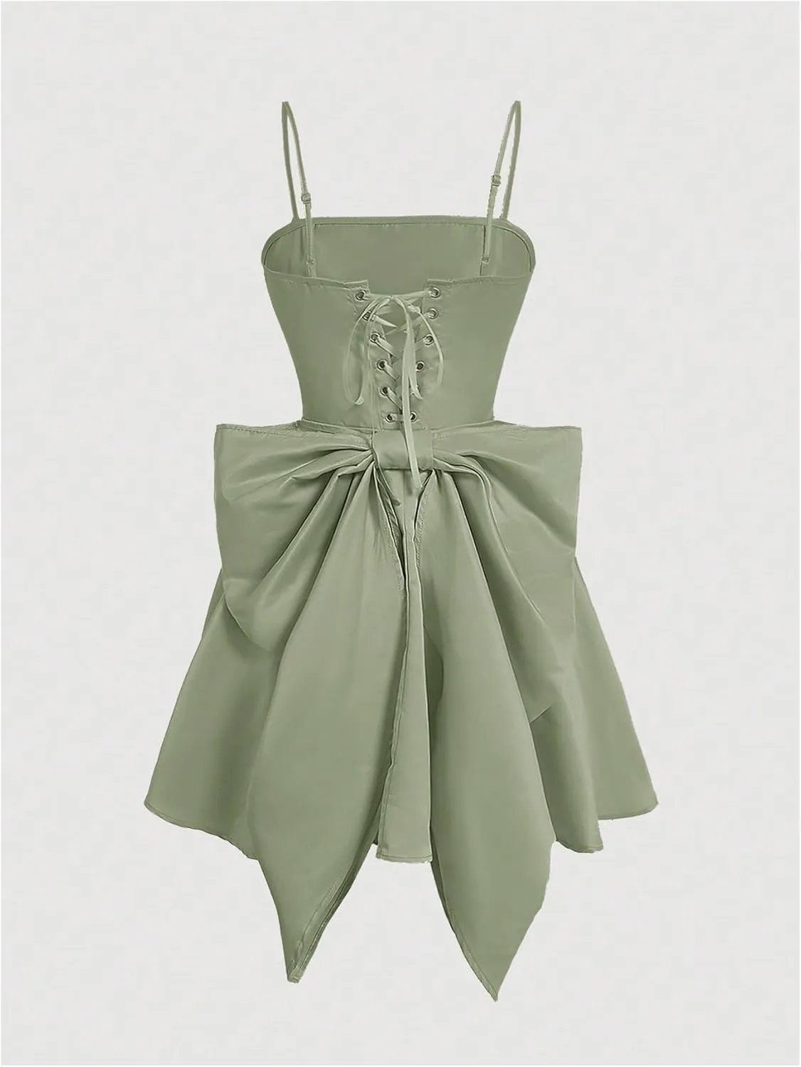 WDIRARA Women's Satin Bow Homecoming Dresses Spaghetti Strap Wedding Guest Gown Summer Mini Dress