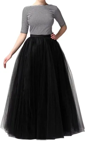 WDPL Wedding Planning A-line Maxi Long Tulle Skirt for Women Foor Length Evening Party Skirts