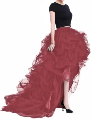 WDPL Women's Long High Low Ruffles Party Tulle Skirt