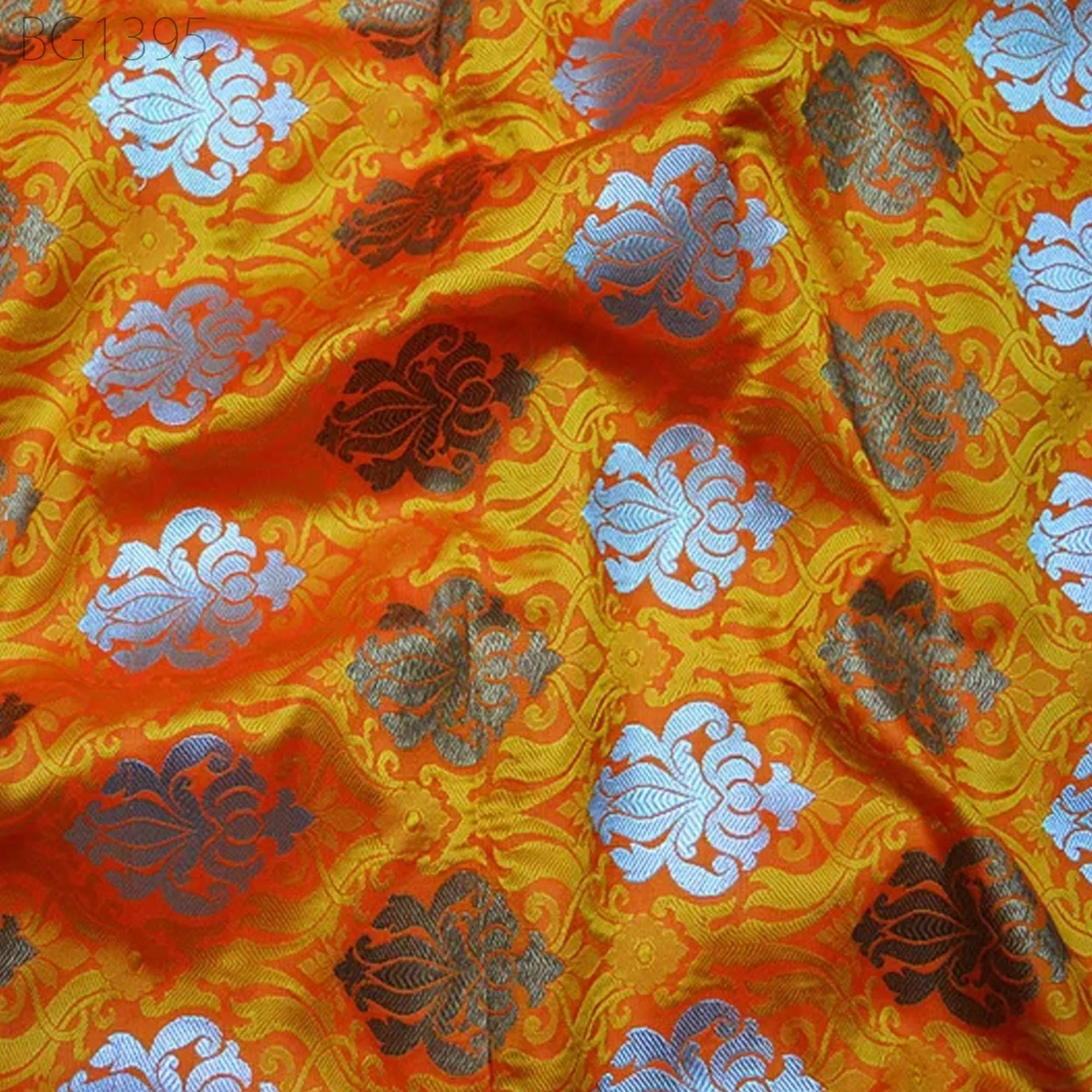 Wedding Dress Making Orange Banarasi Brocade Fabric by the Yard Banarasi blended Silk for Party Gown Skirts Frock Home Decor Curtain Fabric