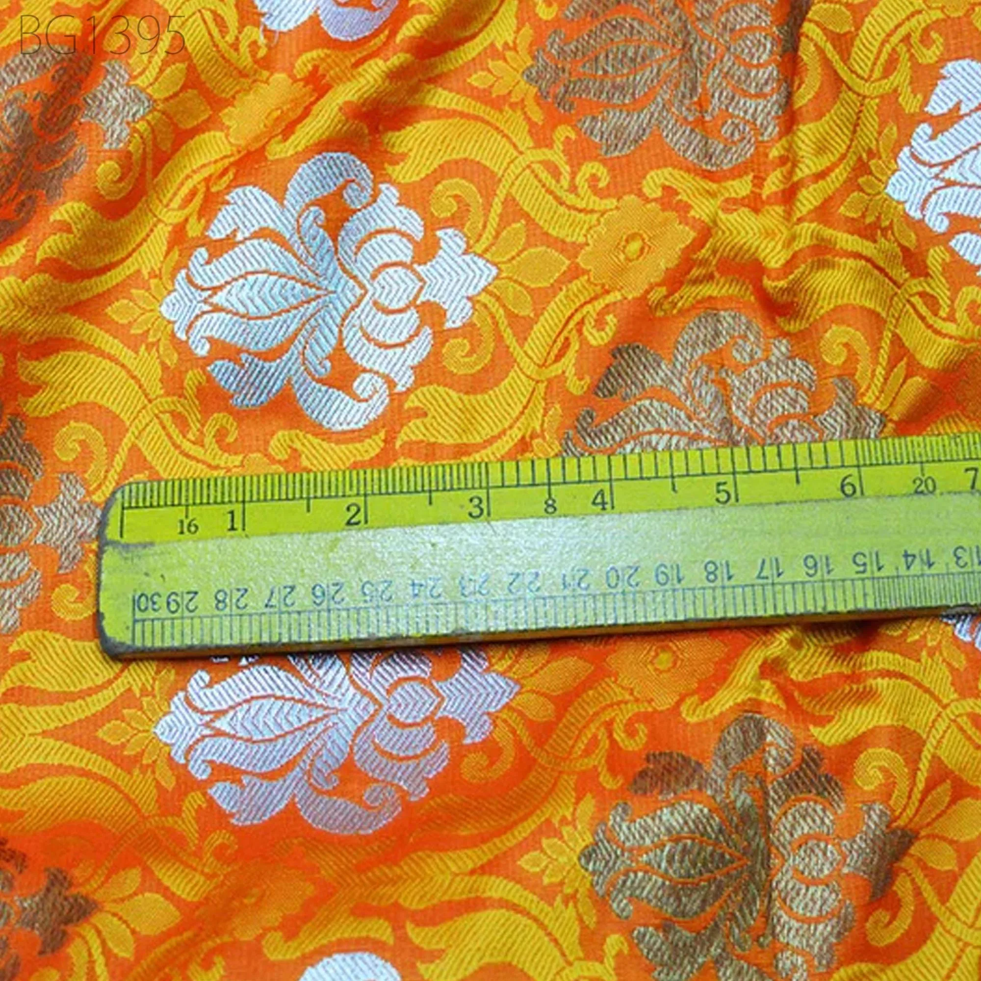 Wedding Dress Making Orange Banarasi Brocade Fabric by the Yard Banarasi blended Silk for Party Gown Skirts Frock Home Decor Curtain Fabric