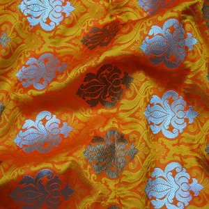 Wedding Dress Making Orange Banarasi Brocade Fabric by the Yard Banarasi blended Silk for Party Gown Skirts Frock Home Decor Curtain Fabric