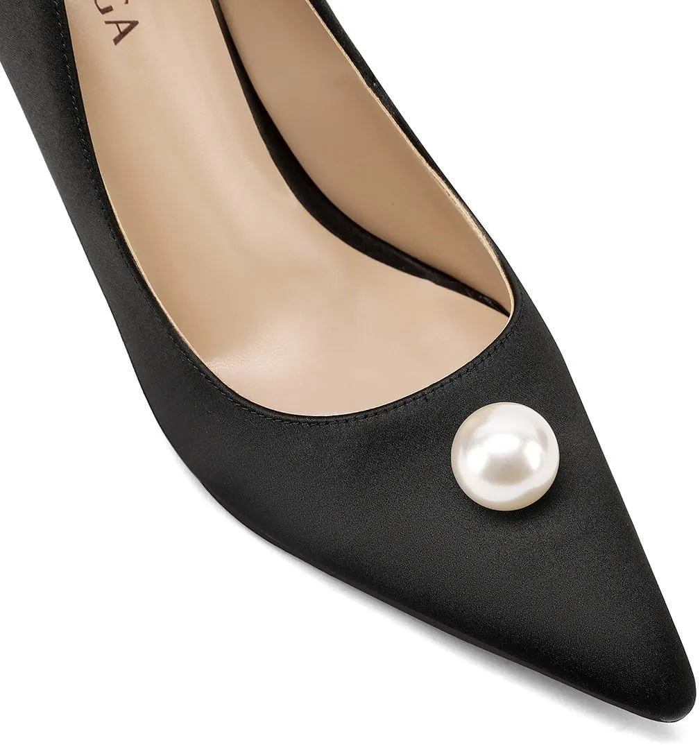 Wedding Shoes with 4' High Stiletto Heel and Pointed Toe for Women Bride Braidsmaid, Ivory White Pearl and Flower in Details for Prom Events