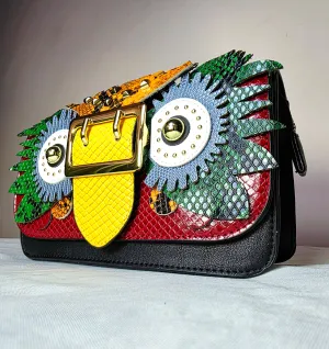 Whimsical Owl Buckle Crossbody Bag - Statement Piece