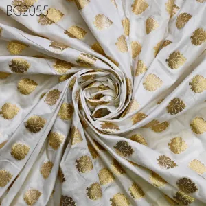 White Dyeable Brocade Fabric by the yard Gold Banarasi Lehenga Skirt Costume Wedding Dress Material Drapery Cushion Covers Saree Blouses
