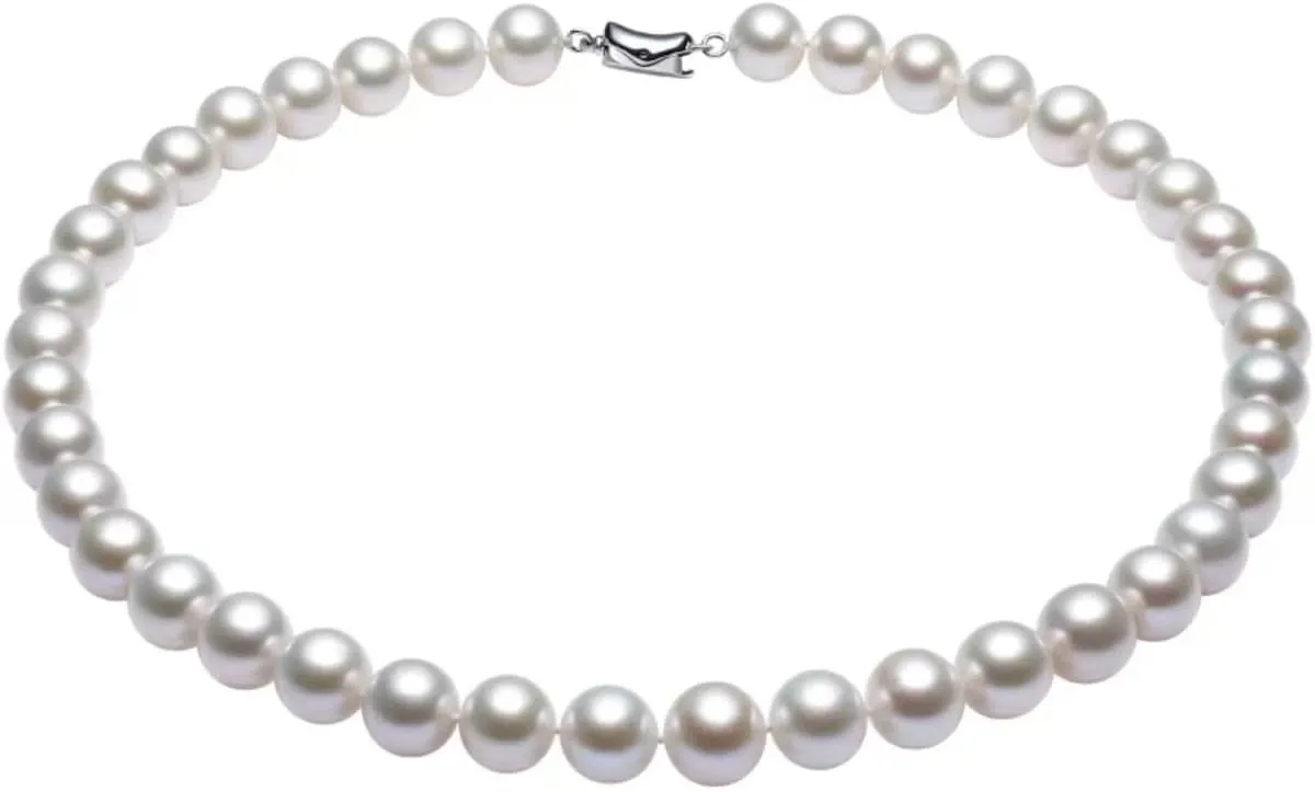 White Genuine Freshwater Cultured Pearl Necklace For Women, 5MM 6MM 7MM 8MM 9MM 10MM, Real Pearl Strand Necklace Jewelry, Good Love Gift For Anniversary, Birthday