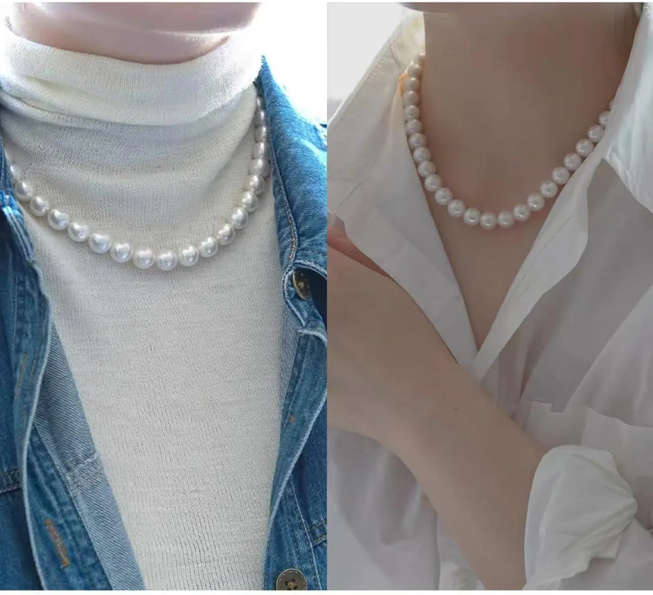 White Genuine Freshwater Cultured Pearl Necklace For Women, 5MM 6MM 7MM 8MM 9MM 10MM, Real Pearl Strand Necklace Jewelry, Good Love Gift For Anniversary, Birthday