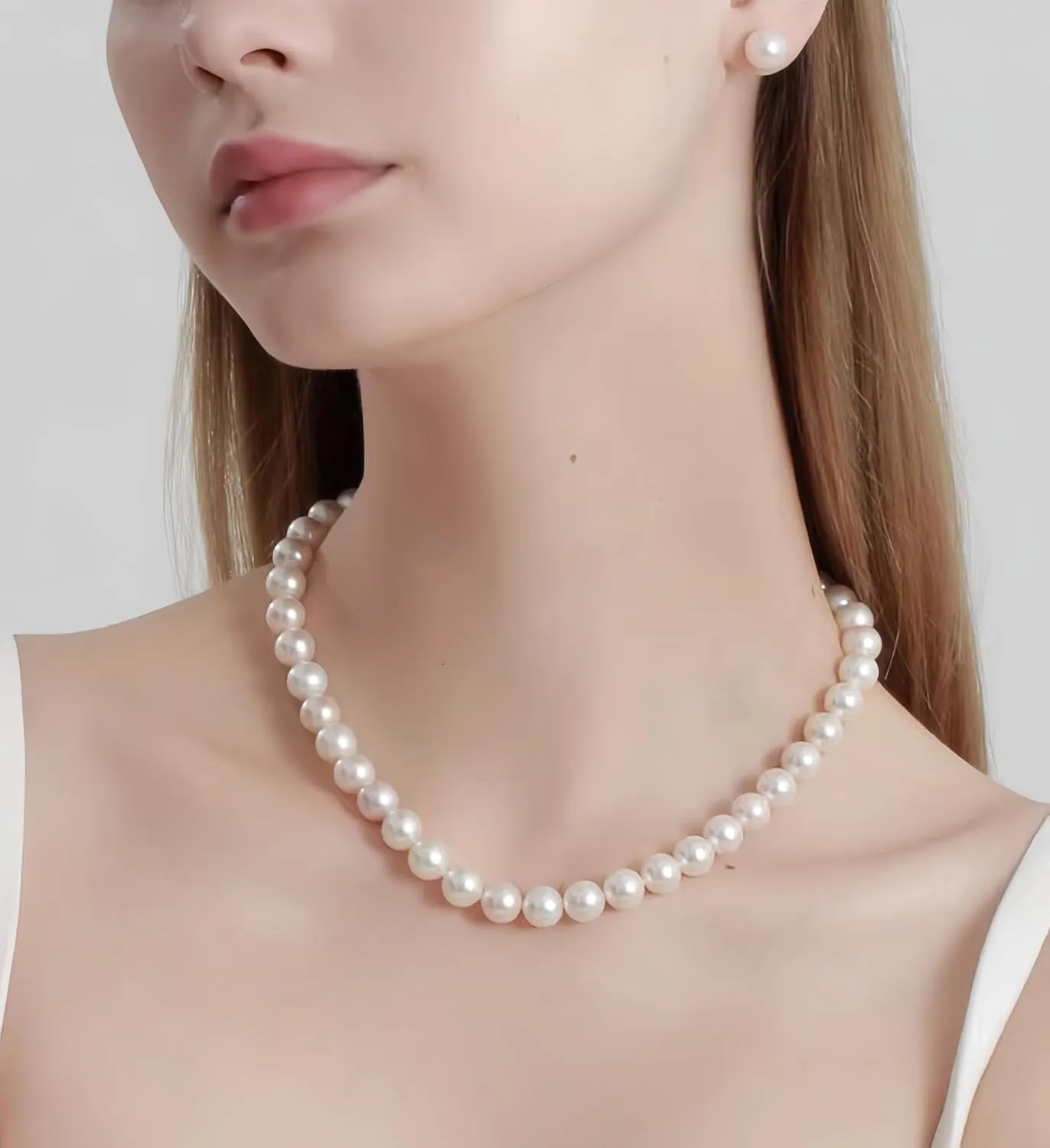 White Genuine Freshwater Cultured Pearl Necklace For Women, 5MM 6MM 7MM 8MM 9MM 10MM, Real Pearl Strand Necklace Jewelry, Good Love Gift For Anniversary, Birthday
