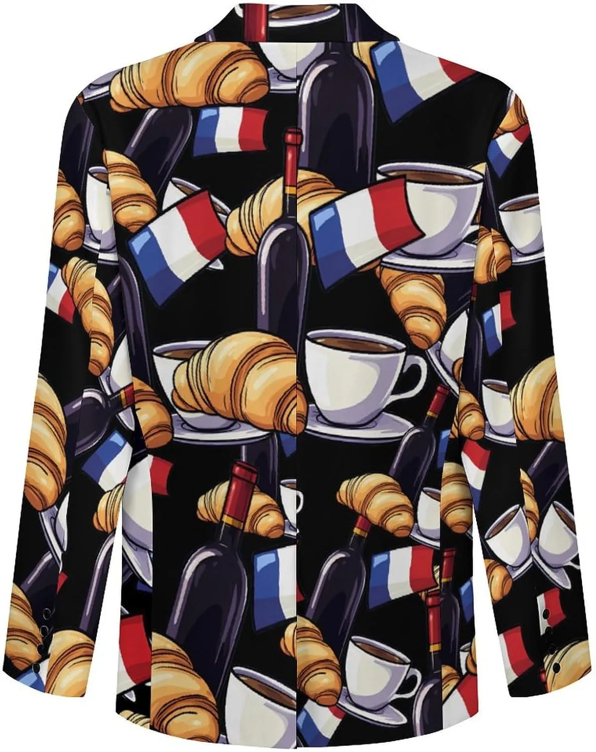 Wine Coffee Croissants France Flag Men's Suit Long-Sleeve Two Button Tuxedo Business Jacket for Wedding Office