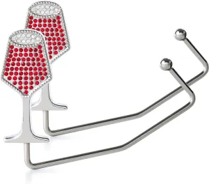 Wine Shaped Purse Hook or Purse Hanger for Table or Bar Rhinestone Bedazzled Glittery and Stylish Bag Holder for Your Beloved Bags - 2 Pack