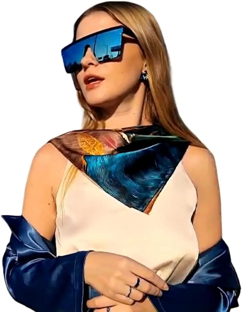 Women 100% Mulberry Silk Neck Scarf Lightweight Digital Print Small Square Scarfs- Neckerchief Gift Packing 21"*21"