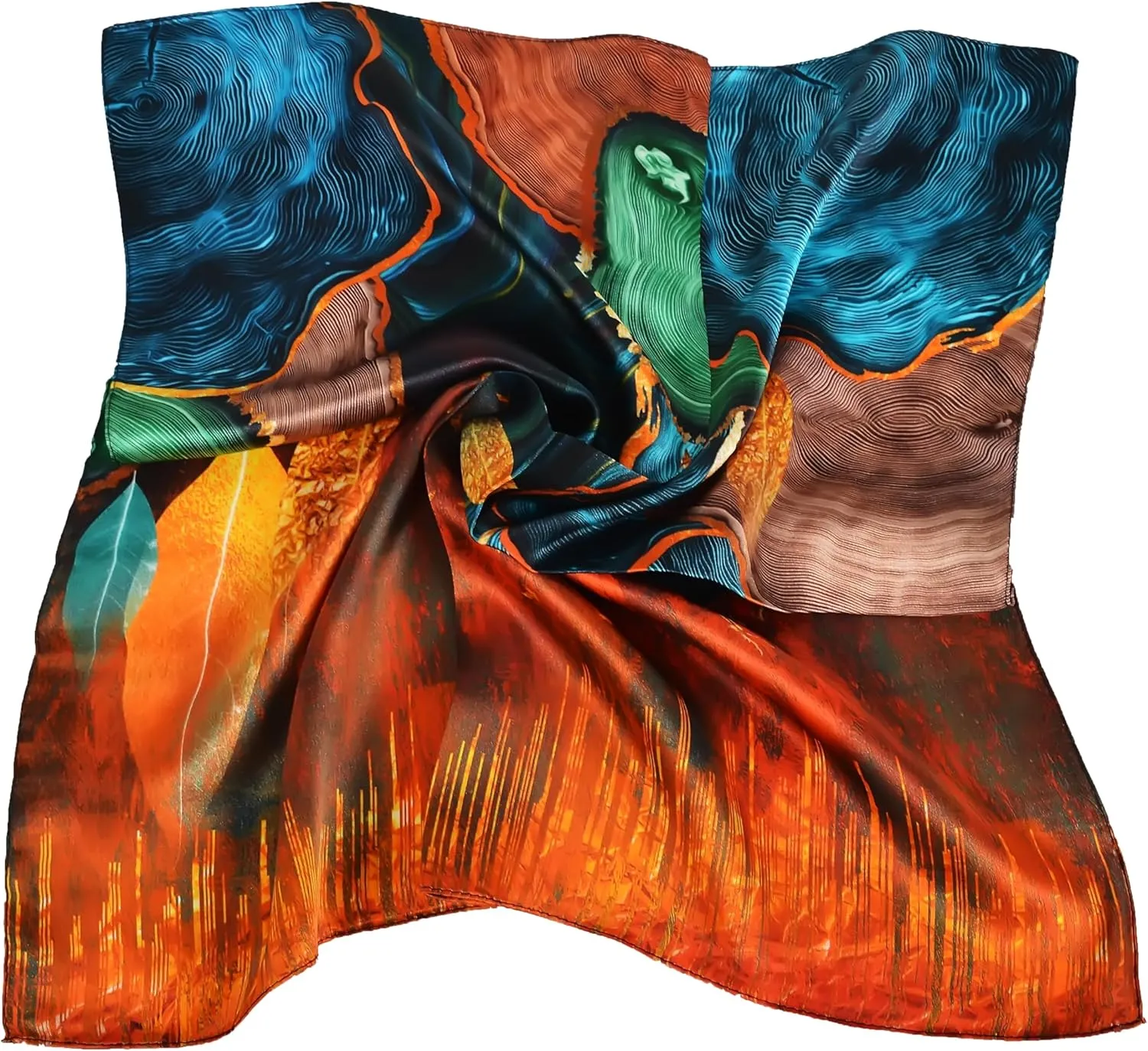 Women 100% Mulberry Silk Neck Scarf Lightweight Digital Print Small Square Scarfs- Neckerchief Gift Packing 21"*21"