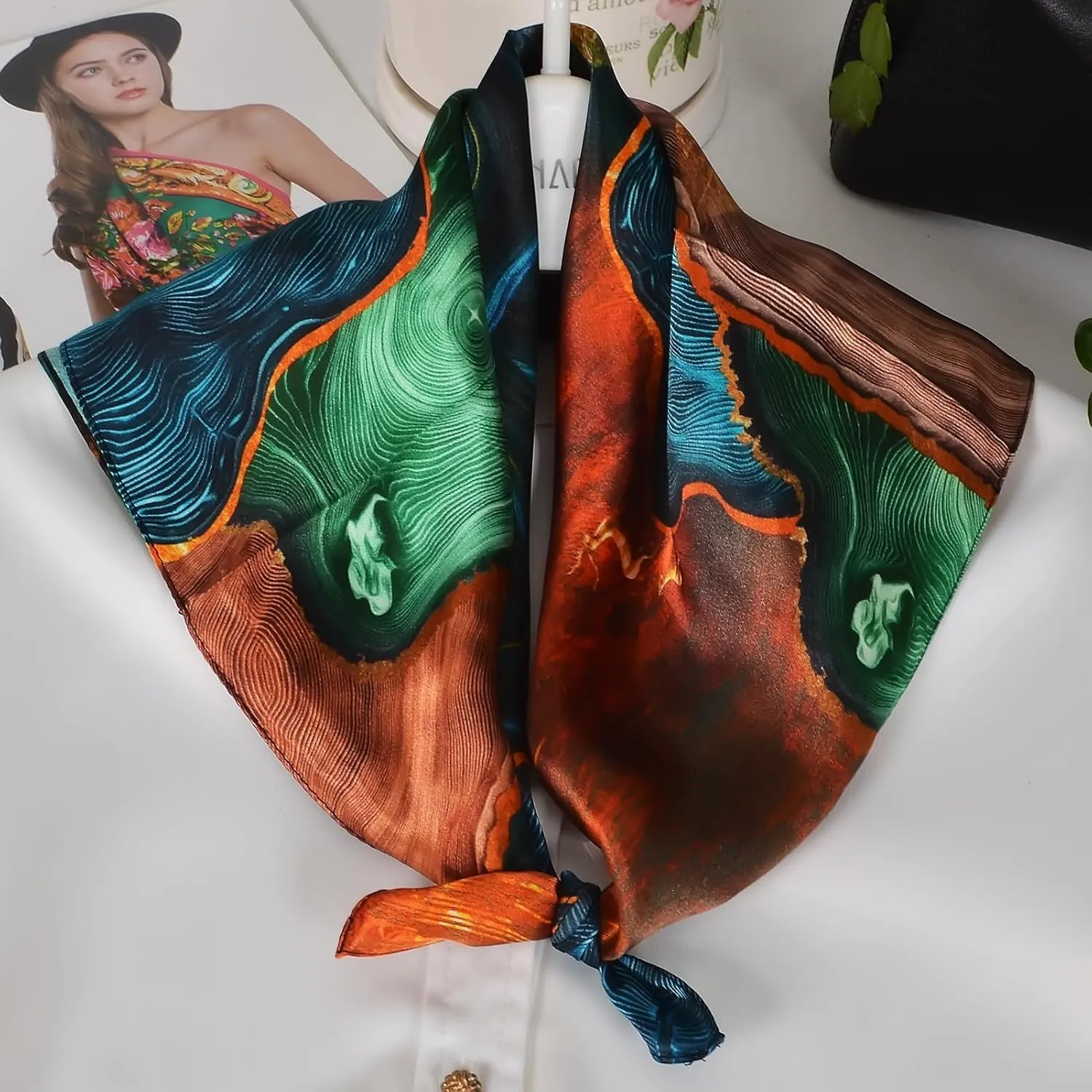 Women 100% Mulberry Silk Neck Scarf Lightweight Digital Print Small Square Scarfs- Neckerchief Gift Packing 21"*21"