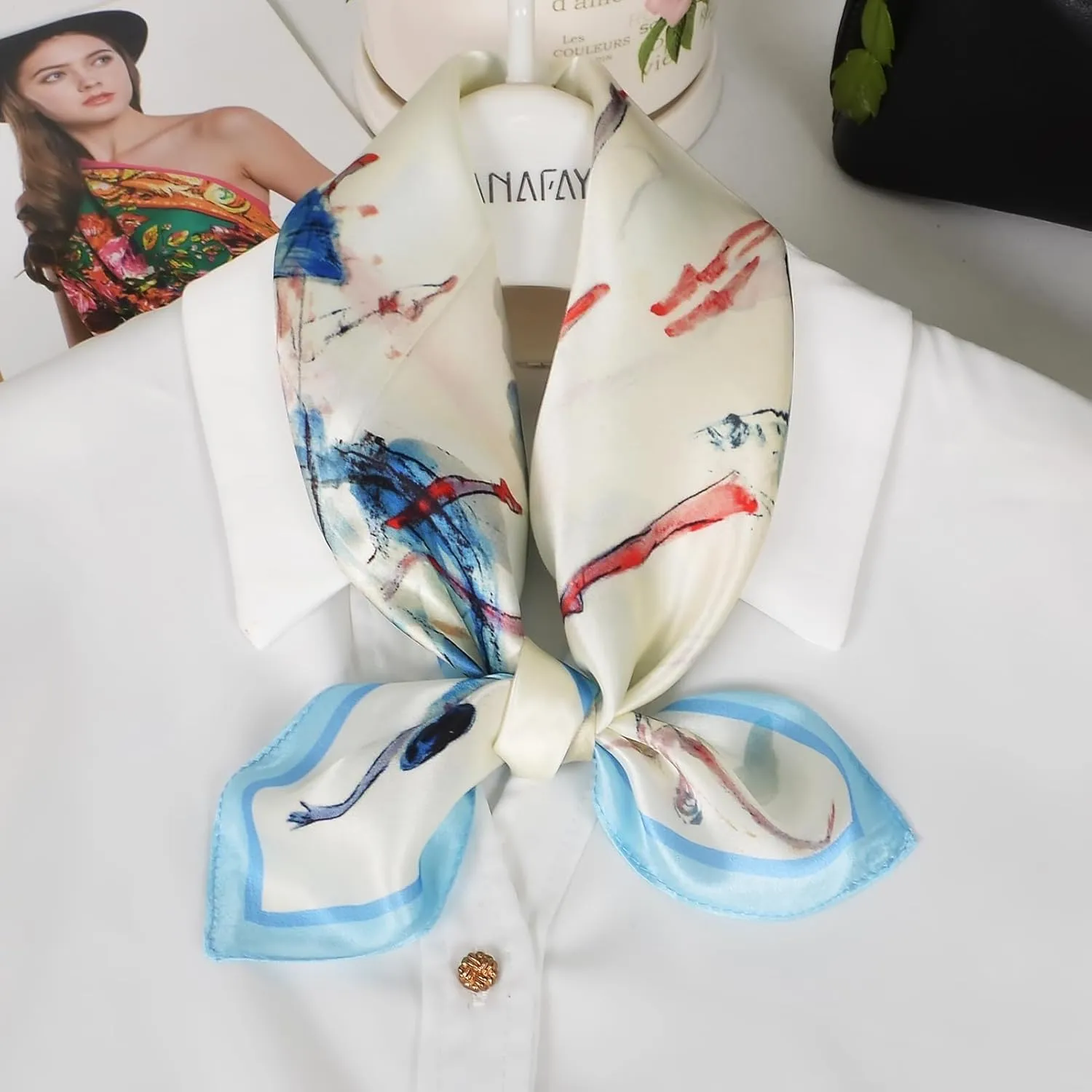 Women 100% Mulberry Silk Neck Scarf Lightweight Digital Print Small Square Scarfs- Neckerchief Gift Packing 21"*21"
