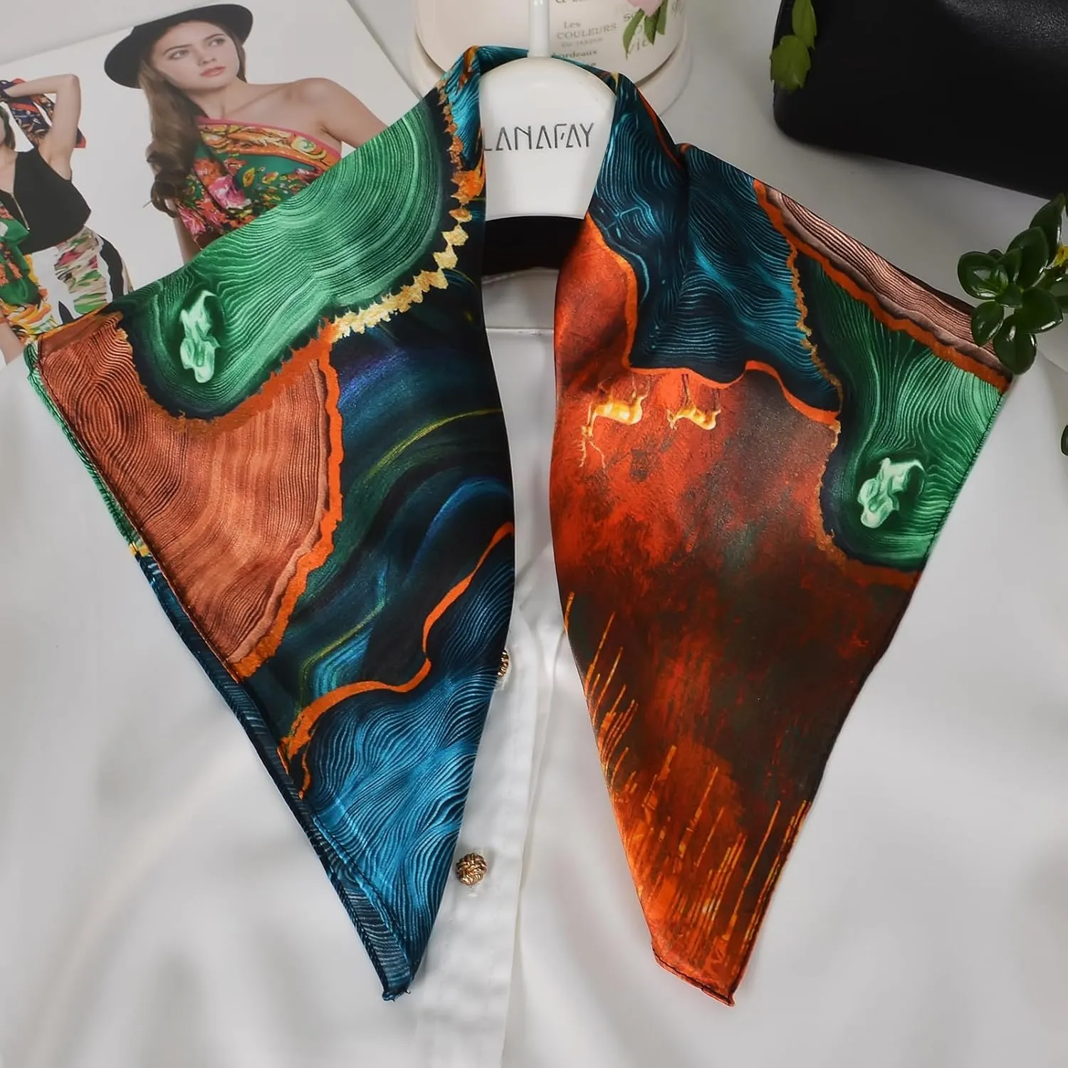 Women 100% Mulberry Silk Neck Scarf Lightweight Digital Print Small Square Scarfs- Neckerchief Gift Packing 21"*21"