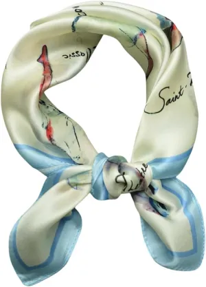 Women 100% Mulberry Silk Neck Scarf Lightweight Digital Print Small Square Scarfs- Neckerchief Gift Packing 21"*21"