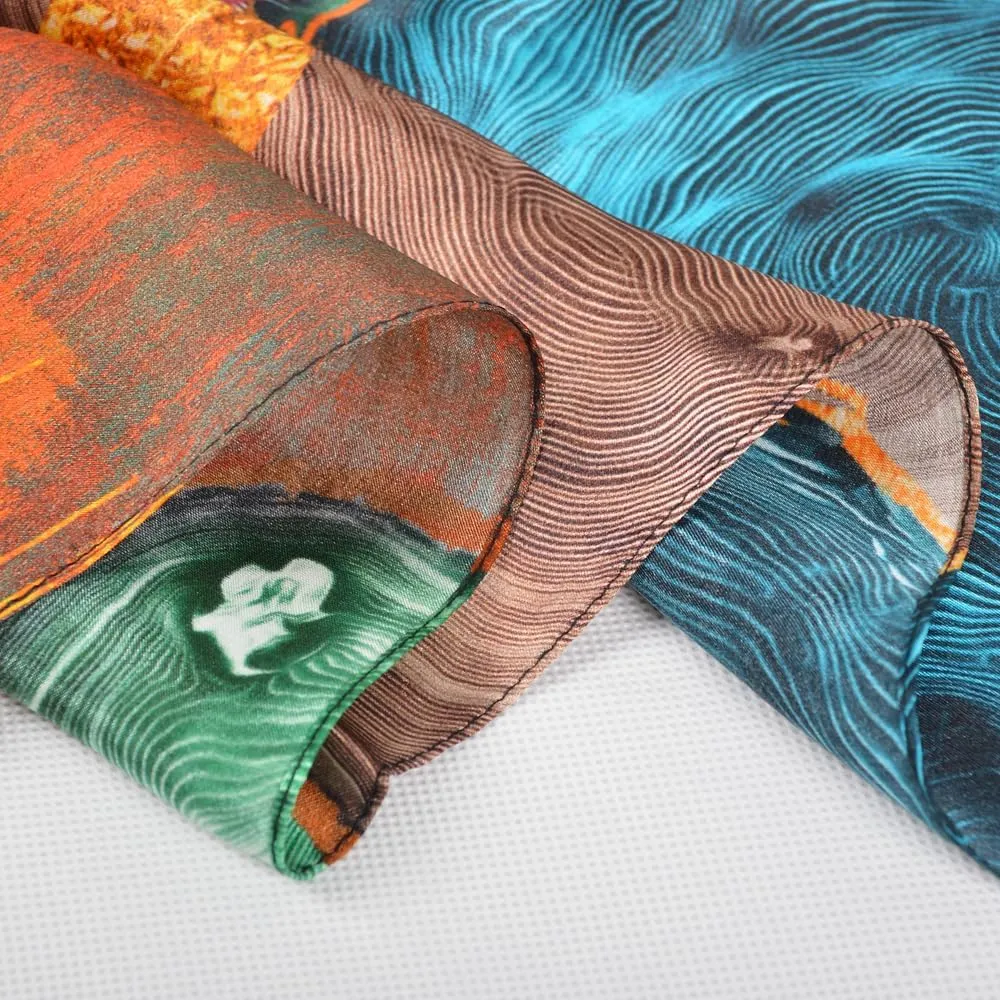 Women 100% Mulberry Silk Neck Scarf Lightweight Digital Print Small Square Scarfs- Neckerchief Gift Packing 21"*21"