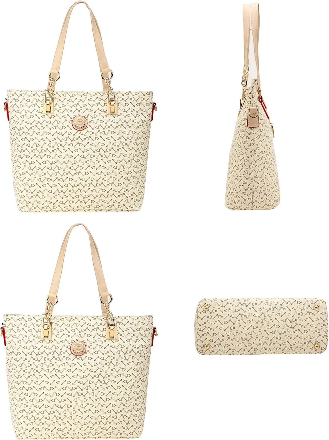 Women 6 Pcs Handbag Tote Stitching Shoulder Bag PU Top Handle Hobo Satchel Purse Clutch Wallet Key Holder