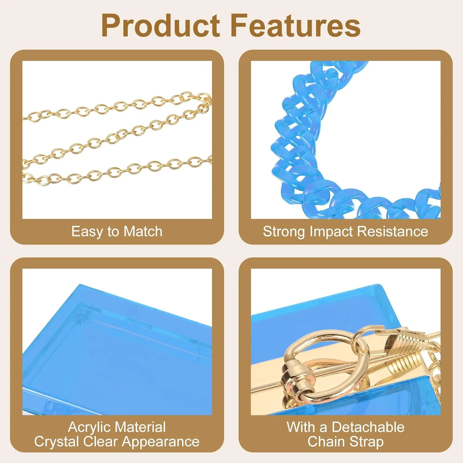 Women Acrylic Clear Clutch Purse Evening Handbag Crossbody Bag with Chain for Wedding Party
