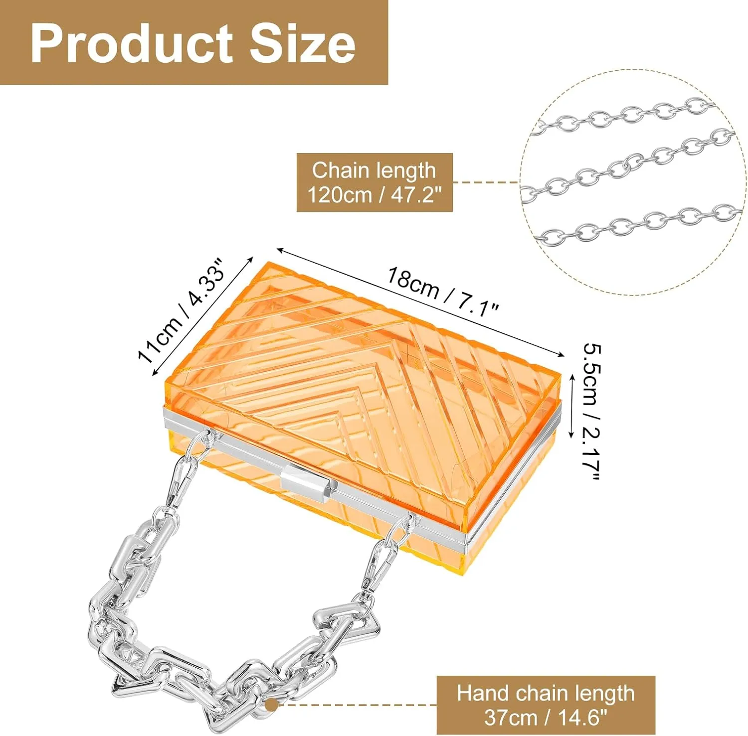 Women Acrylic Clear Clutch Purse Evening Handbag Crossbody Bag with Chain for Wedding Party
