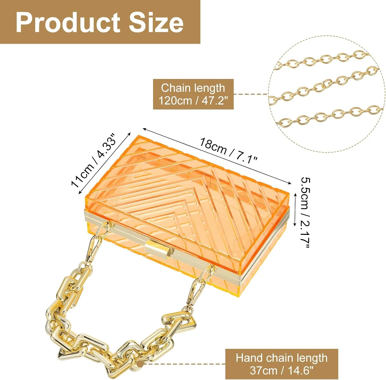 Women Acrylic Clear Clutch Purse Evening Handbag Crossbody Bag with Chain for Wedding Party