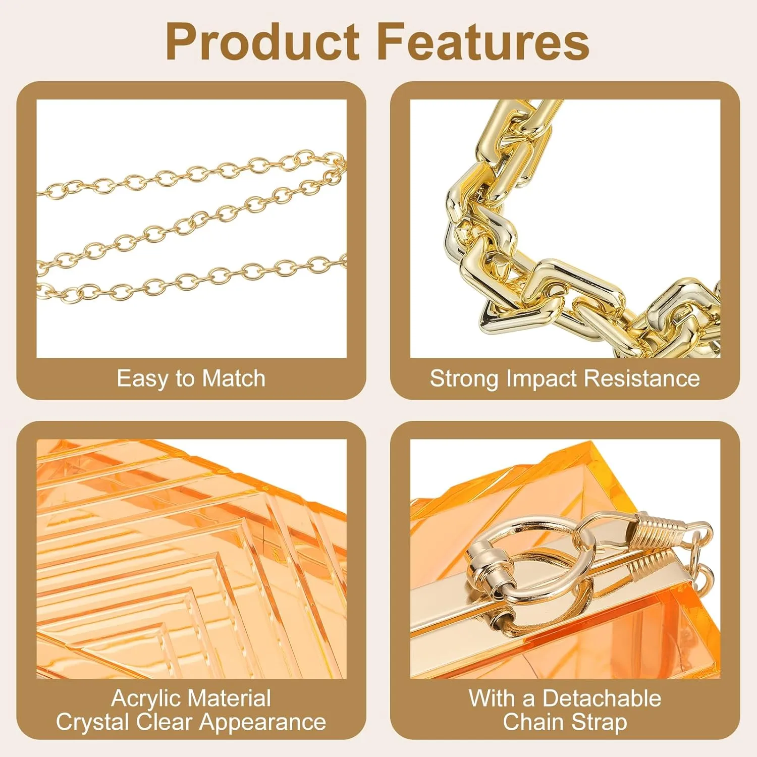 Women Acrylic Clear Clutch Purse Evening Handbag Crossbody Bag with Chain for Wedding Party