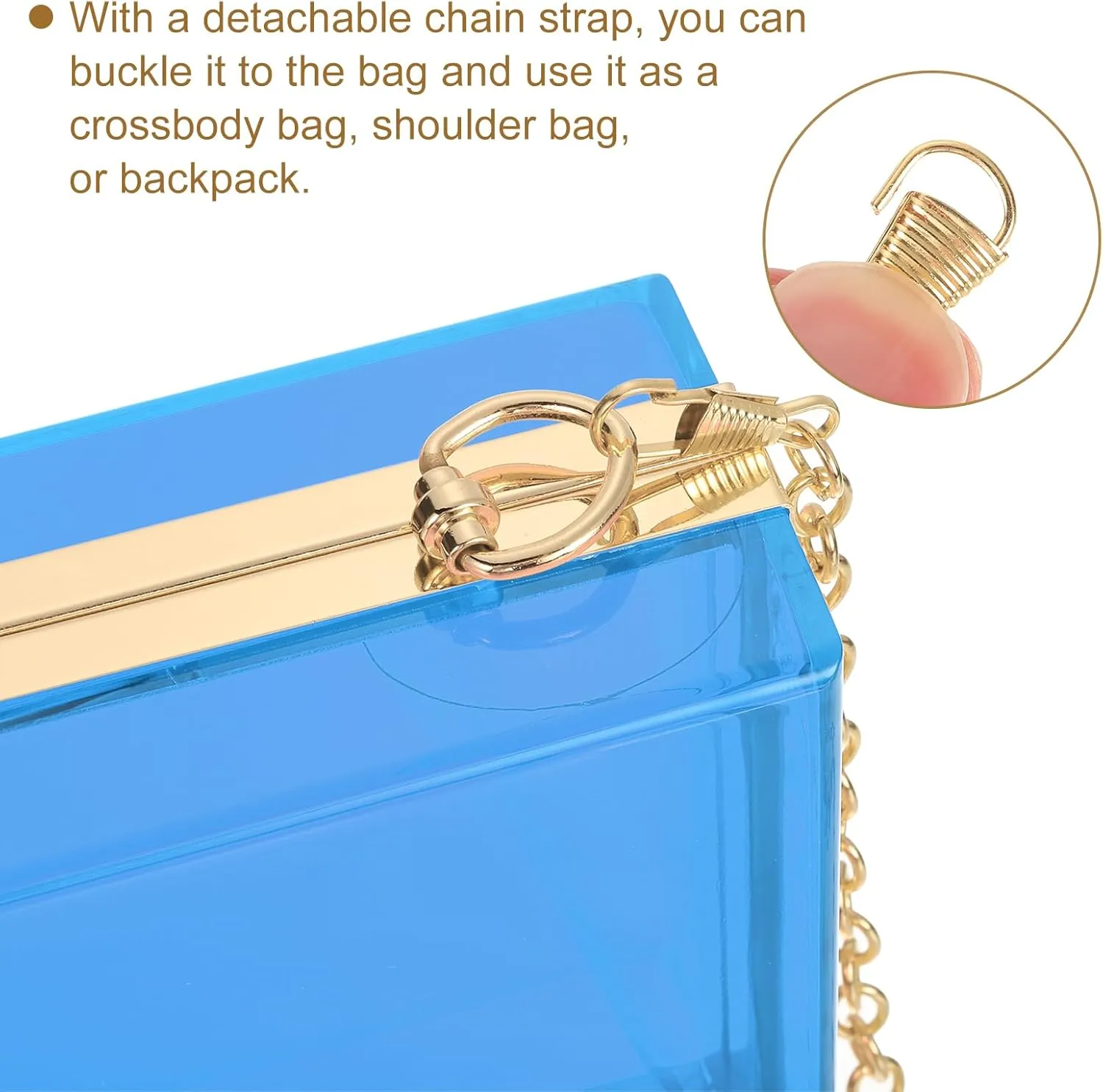 Women Acrylic Clear Clutch Purse Evening Handbag Crossbody Bag with Chain for Wedding Party