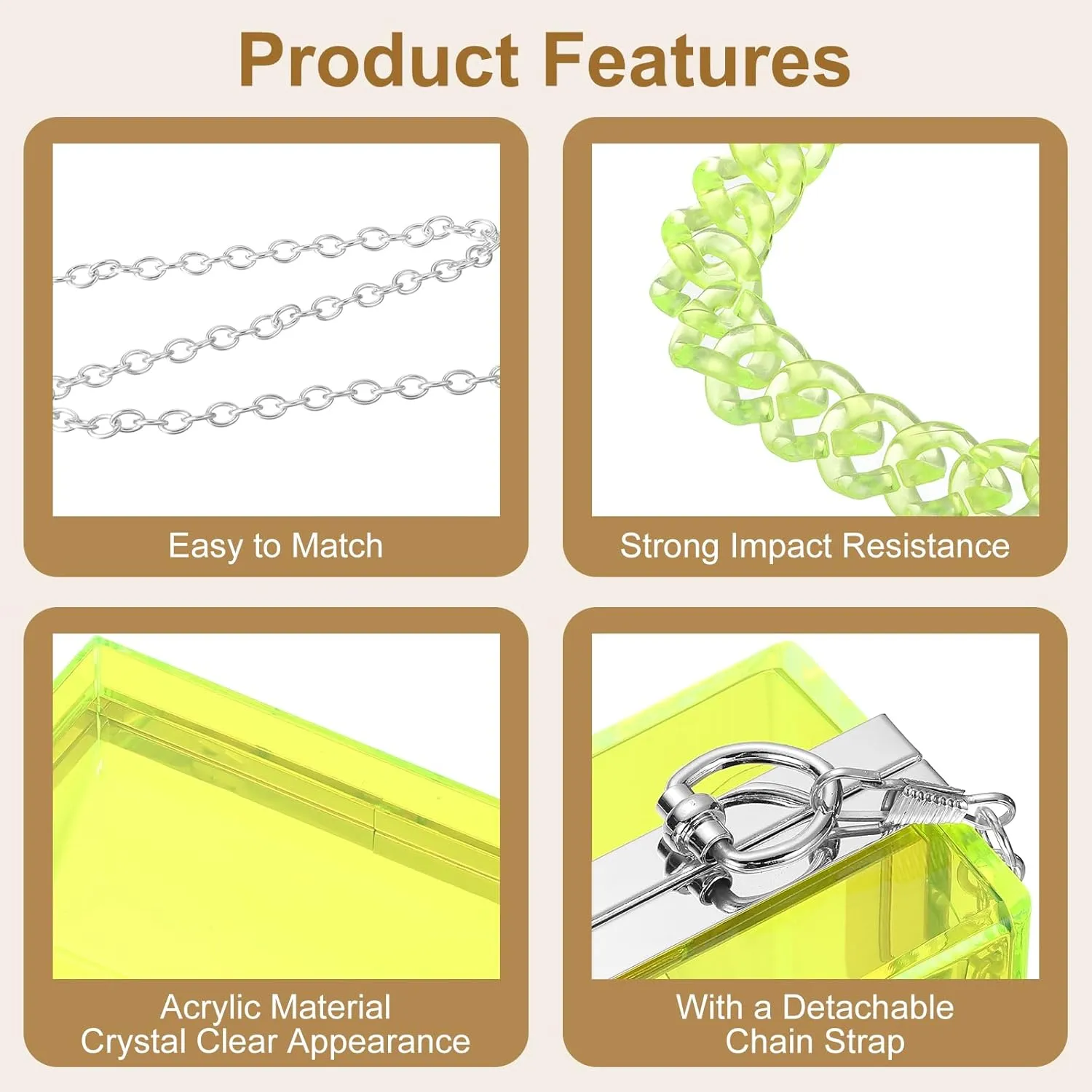 Women Acrylic Clear Clutch Purse Evening Handbag Crossbody Bag with Chain for Wedding Party