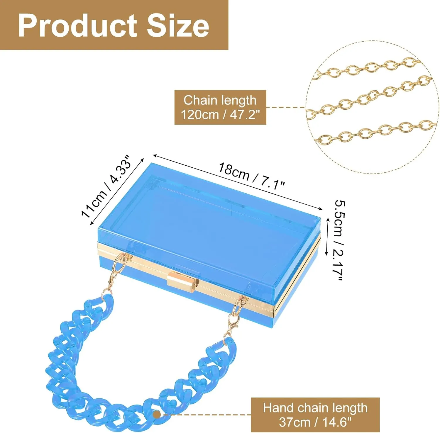 Women Acrylic Clear Clutch Purse Evening Handbag Crossbody Bag with Chain for Wedding Party