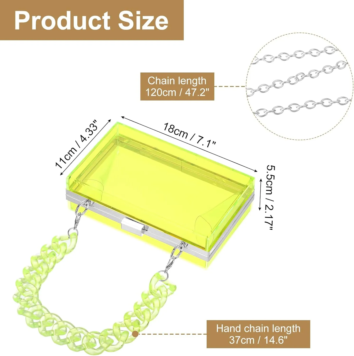 Women Acrylic Clear Clutch Purse Evening Handbag Crossbody Bag with Chain for Wedding Party