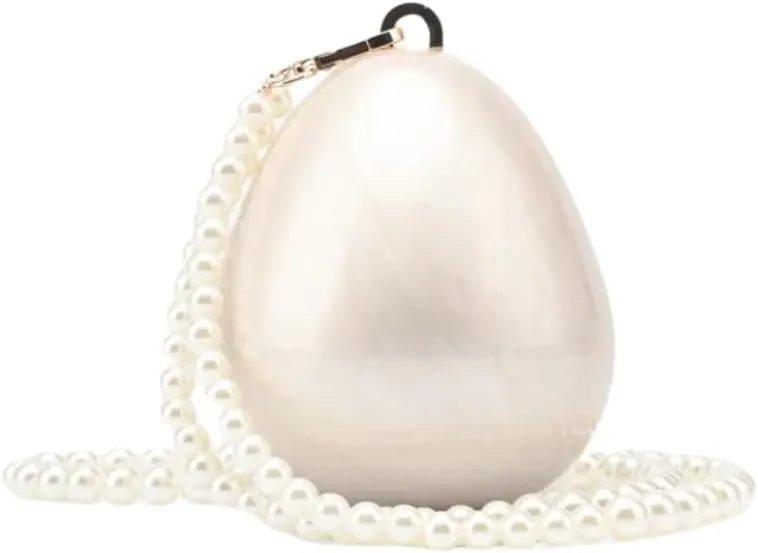 Women Acrylic Egg Clutch Bag Cute Pearl Acrylic Evening Handbags Marble Purses Beaded Shoulder Bags for Party Prom