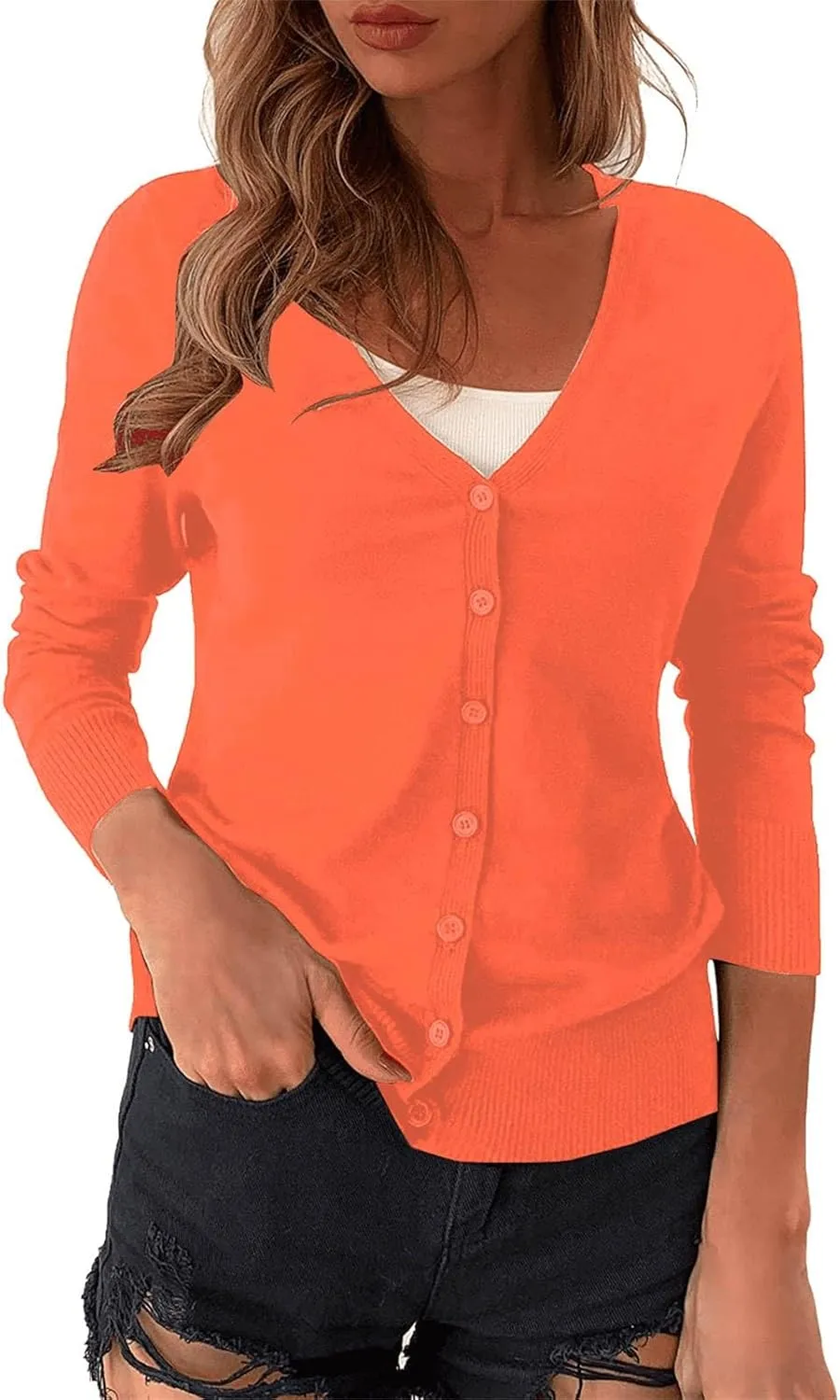 Women Cardigan 3/4 Sleeves Open Front Autumn and Winter Models of Classic Versatile Basic Women's Long Sleeve