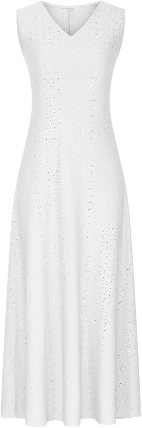 Women Casual Holiday Style Long Dress Short Sleeve V-Neck Hollow Out Dress Solid Loose Tunic Hide Belly Dress