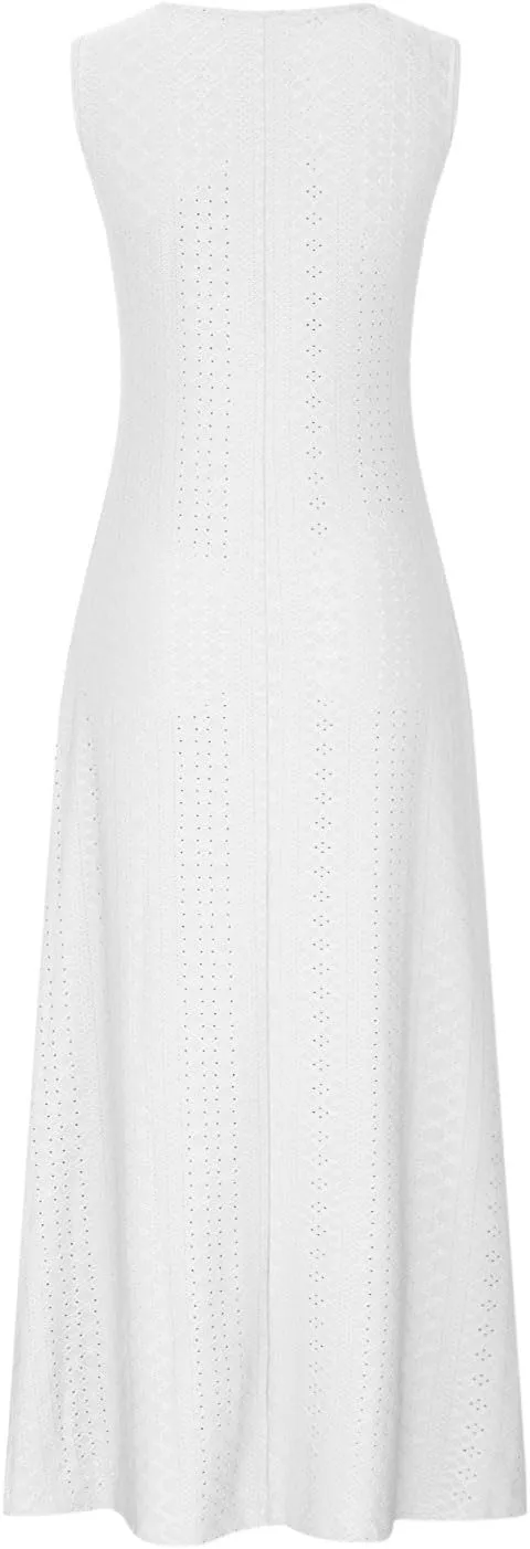 Women Casual Holiday Style Long Dress Short Sleeve V-Neck Hollow Out Dress Solid Loose Tunic Hide Belly Dress