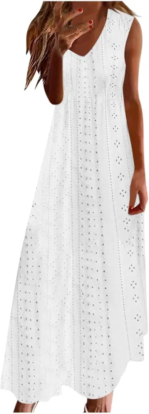 Women Casual Holiday Style Long Dress Short Sleeve V-Neck Hollow Out Dress Solid Loose Tunic Hide Belly Dress