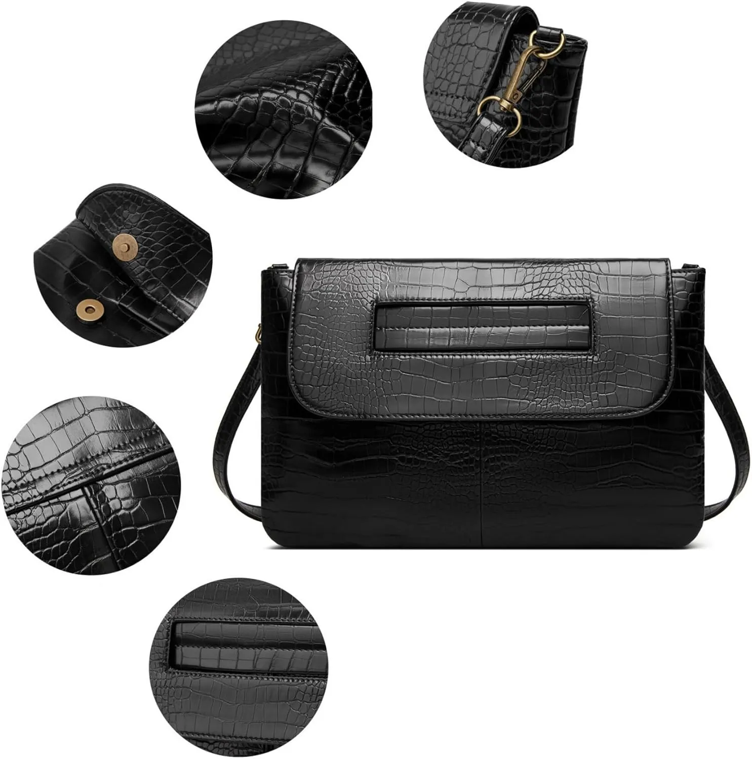 Women Classic Crocodile Pattern Faux Leather Clutch Purse Oversized Female Shoulder Bag Messenger Handbag