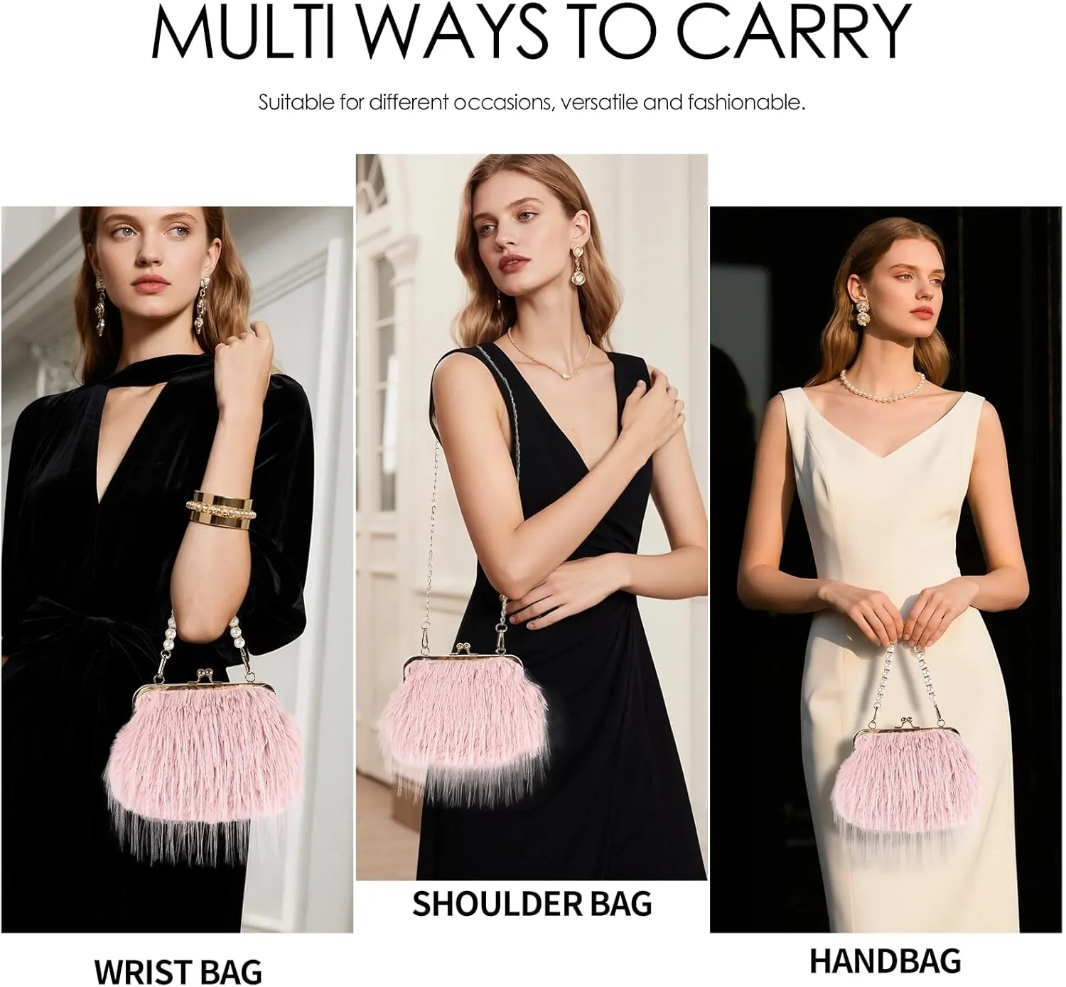 Women Clutch Purses,Fluffy Feather Evening Handbags for Wedding Party Banquet Prom Crossbody Bag