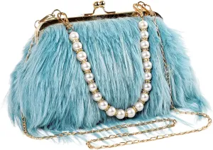 Women Clutch Purses,Fluffy Feather Evening Handbags for Wedding Party Banquet Prom Crossbody Bag