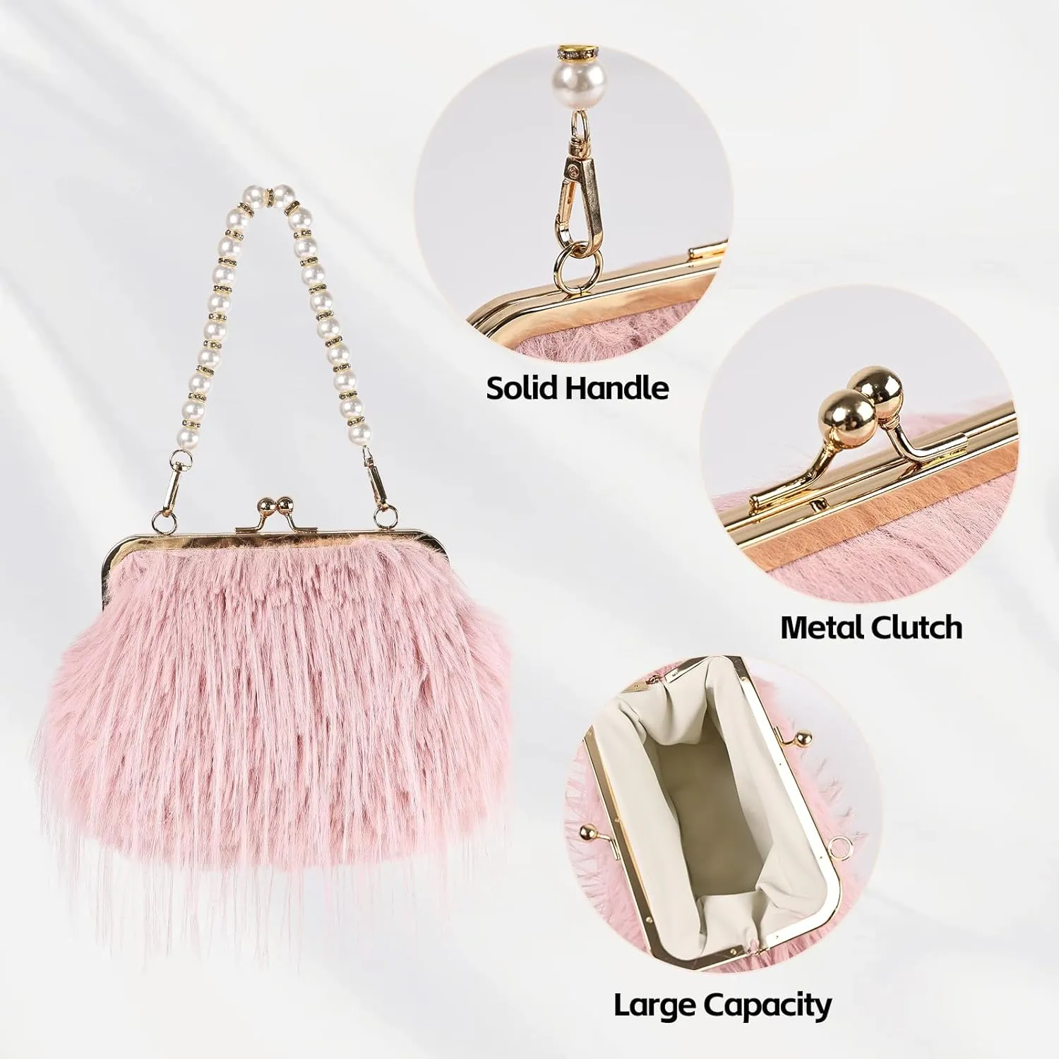 Women Clutch Purses,Fluffy Feather Evening Handbags for Wedding Party Banquet Prom Crossbody Bag