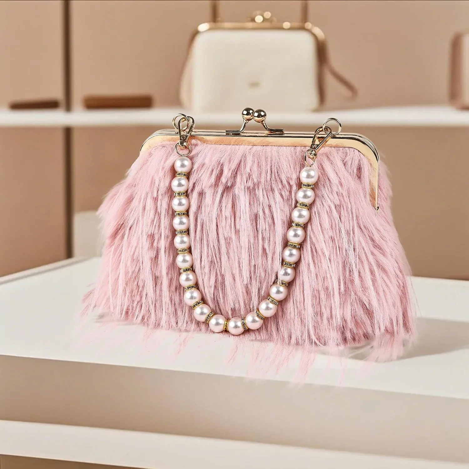Women Clutch Purses,Fluffy Feather Evening Handbags for Wedding Party Banquet Prom Crossbody Bag