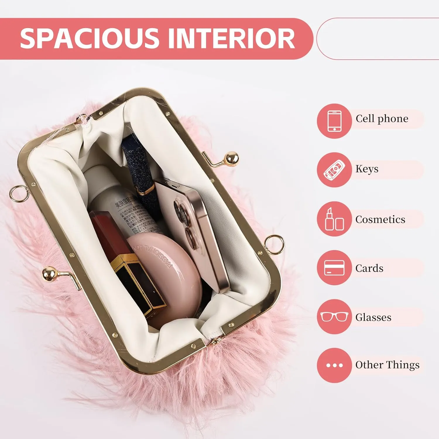 Women Clutch Purses,Fluffy Feather Evening Handbags for Wedding Party Banquet Prom Crossbody Bag
