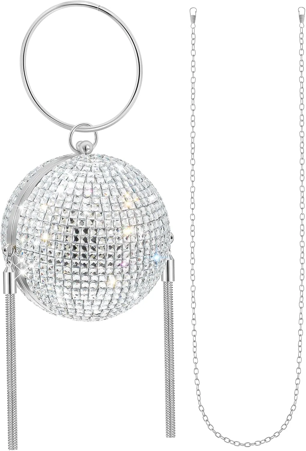 Women Disco Ball Purse Rhinestone Crystal Bag Evening Clutch Crossbody Handbag for Wedding Disco Bingo Night Party Gift