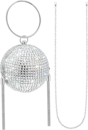 Women Disco Ball Purse Rhinestone Crystal Bag Evening Clutch Crossbody Handbag for Wedding Disco Bingo Night Party Gift