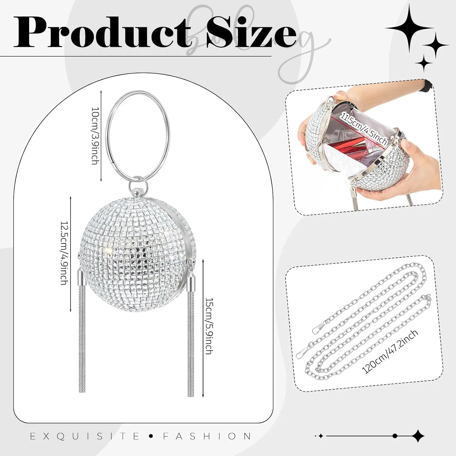 Women Disco Ball Purse Rhinestone Crystal Bag Evening Clutch Crossbody Handbag for Wedding Disco Bingo Night Party Gift