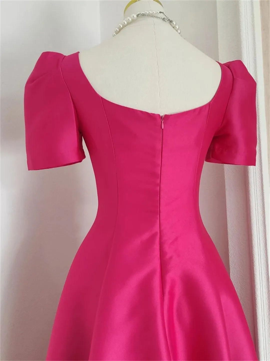 Women Dress Long French Hepburn Style Party Elegant Square Collar Short Sleeve Midi Vestidos Party Robe